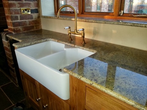 kashmir gold granite kitchen worktop - belfast sink