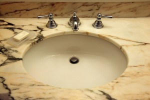 traditional marble vanity with under-mounted sink